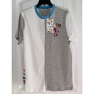Men's Born Fly White T-Shirt White And Gray Large‎